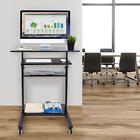 Mount It Mobile Standing Desk Workstation With Retractable Keyboard 55 H x 32 W x 25 34 D Black Office Depot