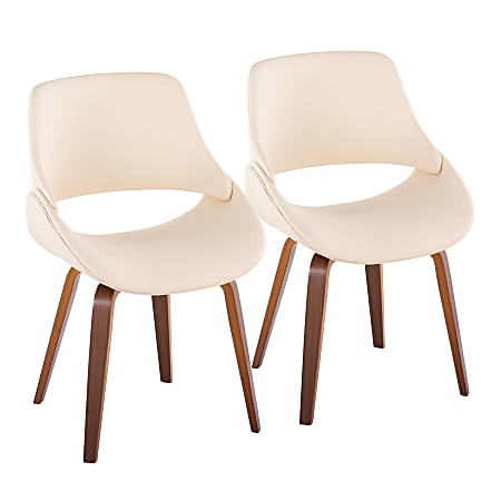 LumiSource Fabrico Mid-Century Modern Dining/Accent Chairs, Walnut/Cream, Set Of 2 Chairs