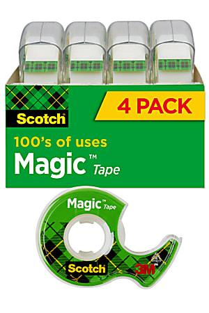 Scotch® Magic™ Tape with Dispenser, Invisible, 3/4 in. x 300 in., 4 Tape Rolls, Back to School Supplies and College Essentials for Students