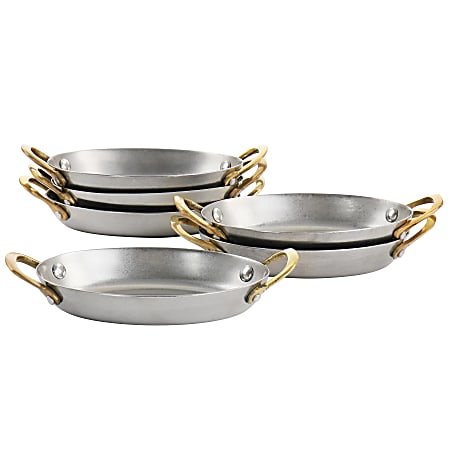 Martha Stewart 6-Piece Mini Vintage Oval Au Gratin Pan Set With Brass Handle, Silver/Gold