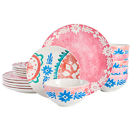Spice by Tia Mowry Savory Saffron 18-Piece Round Fine Ceramic Dinnerware Set, Golden Red