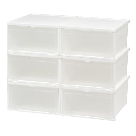 IRIS® Stacking Men's Shoe Storage Containers, 6 5/8" x 12" x 13 1/4", White, Case Of 6