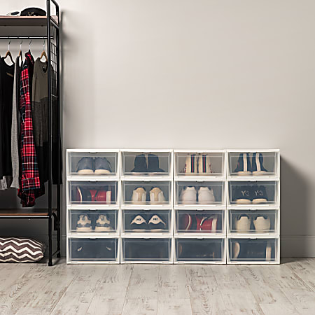 IRIS Stacking Mens Shoe Storage Containers 6 58 x 12 x 13 14 White Case Of 6 Office Depot