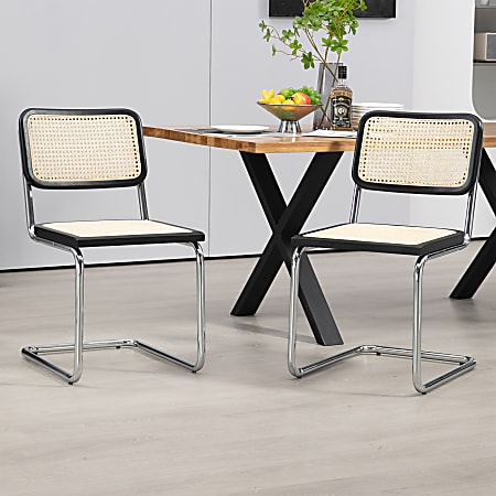 Glamour Home Barnaby Wood and Metal Dining Accent Chairs, Black/Natural/Chrome, Set Of 2 Chairs
