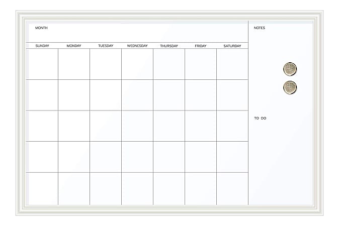 U Brands Magnetic Dry Erase Monthly Calendar Board, 30" X 20", White Wood Decor Frame