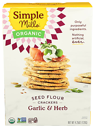 Simple Mills Seed Flour Crackers, Garlic & Herb, 4.25 Oz, Total Qty 6