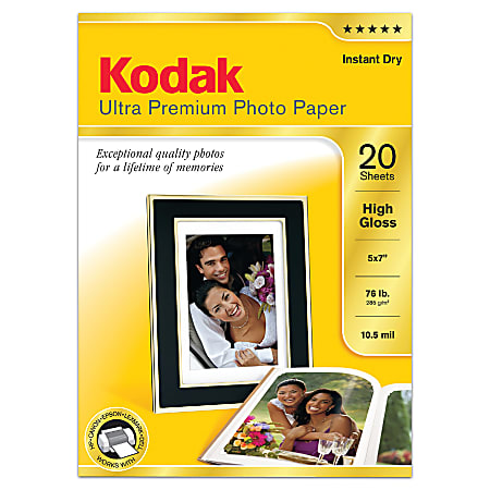 Kodak® Ultra-Premium Photo Paper, High Gloss, 5" x 7", 10.5 Mil, Pack Of 20 Sheets