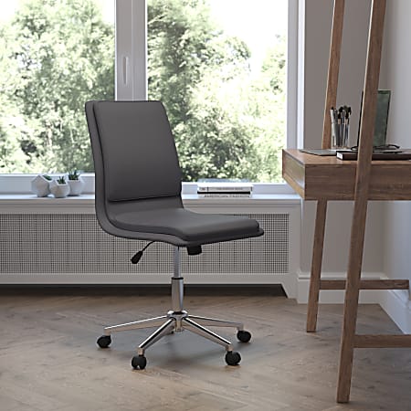 Flash Furniture Madigan Faux Leather Mid-Back Armless Swivel Task Office Chair, Gray