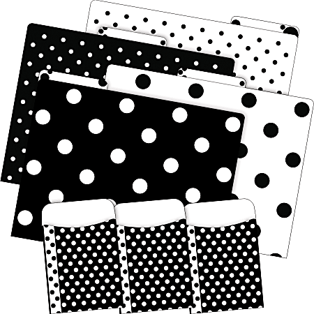 Barker Creek Folder/Pocket Set, 1/3-Cut Tab, Letter Size, Black & White Dots, Set Of 42 Pieces