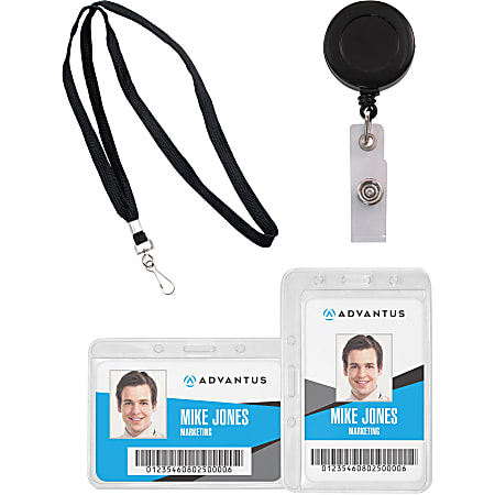 Advantus Badge Holder - Horizontal/Vertical - Assorted, Clear - 1 Pack