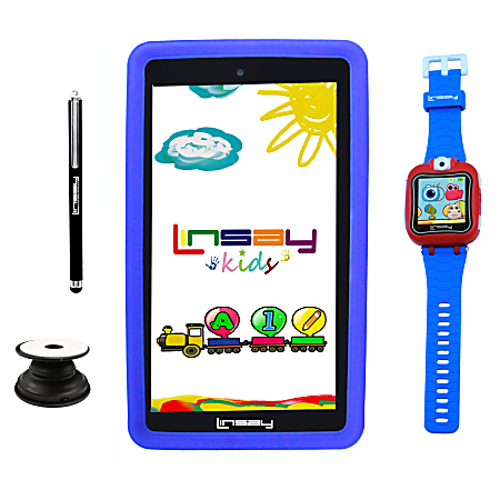 Linsay F7 Tablet, 7" Screen, 2GB Memory, 64GB Storage, Android 13, Kids Blue/Watch