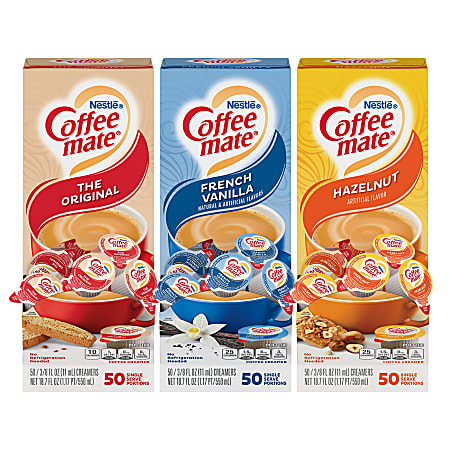 Coffee-Mate Creamer Singles Variety Pack, 0.38 Oz, 50 Creamers Per Carton, Case of 3 Cartons