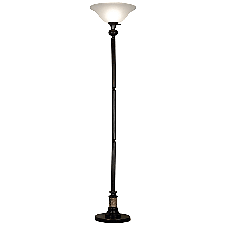 Kenroy 72" Torchiere Floor Lamp, Chocolate Bronze Finish With Marble Accents