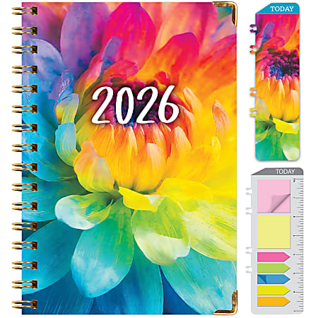 2026 Excello Brands Hardcover Fashion Daily/Weekly/Monthly Planner, 5.5" x 8", Rainbow Petals November 2025 - December 2026, (FSHN-CY26-58-41)