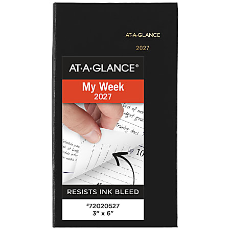 AT-A-GLANCE® Fine Diary® 2027 Weekly Monthly Diary, Black, Pocket, 3" x 6"