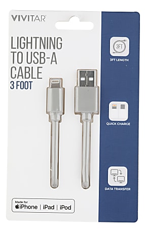 Vivitar Lightning To USB-A Cable, 3&#x27;, Gray, NIL1003
