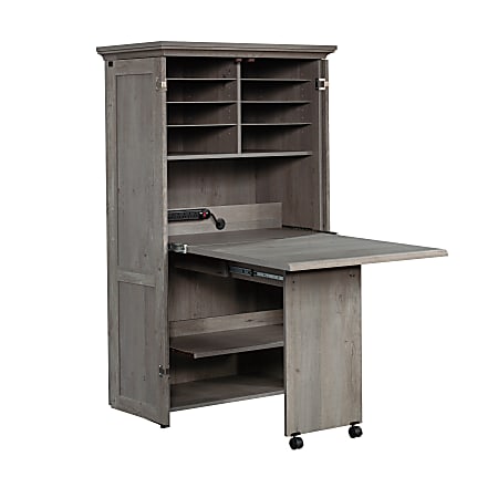Sauder Craft 36 W Storage Armoire And Stow Away Desk Mystic Oak