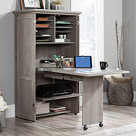 Sauder Craft 36 W Storage Armoire And Stow Away Desk Mystic Oak - Office  Depot