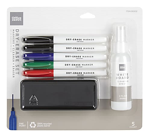 Office Depot® Brand Dry-Erase Marker Set, Fine Point, 100% Recycled Plastic Barrel, Assorted Colors