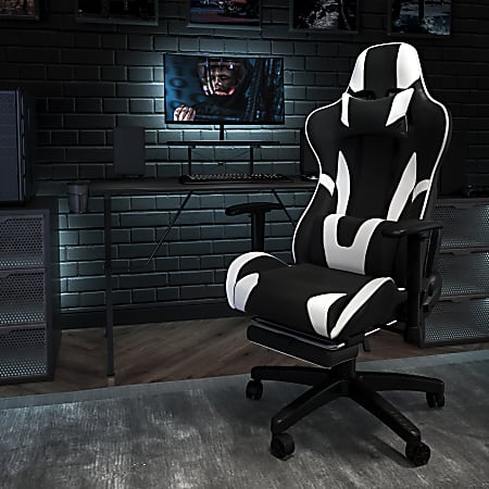 Flash Furniture X30 LeatherSoft™ Faux Leather Gaming Racing Chair, White/Black