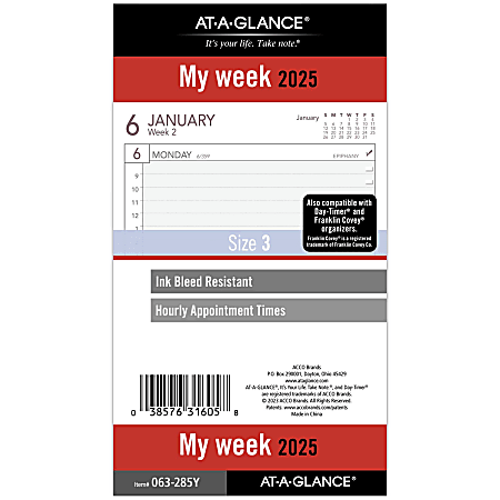 2025 AT-A-GLANCE® Weekly Planner Refill, Portable Size, January to December