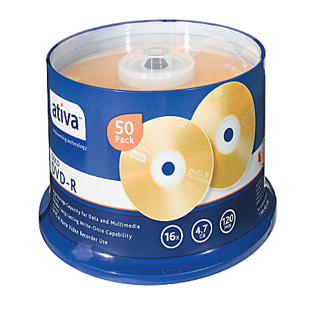 Ativa® DVD-R Recordable Media Spindle, 4.7GB/120 Minutes, Pack Of 50