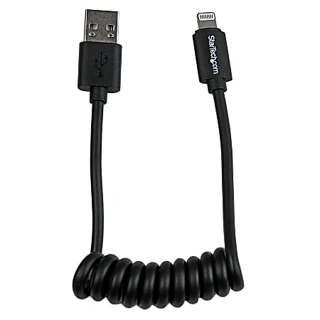 StarTech.com 0.3m (1ft) Coiled Black Apple 8-pin Lightning Connector to USB Cable for iPhone / iPod / iPad - 11.81" Lightning/USB Data Transfer Cable for iPhone, iPod, iPad