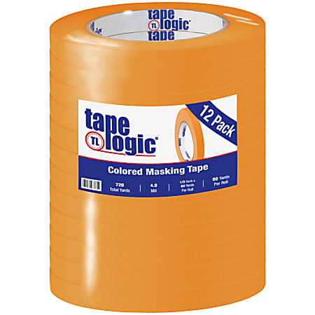 Tape Logic® Color Masking Tape, 3" Core, 0.5" x 180', Orange, Case Of 12
