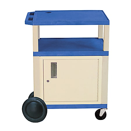 H. Wilson Plastic Utility Cart With Locking Cabinet And Big Wheel Kit, 34"H x 24"W x 18"D, Blue