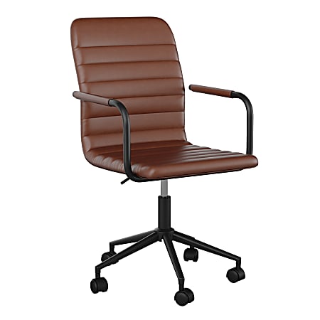Martha Stewart Taytum Faux Leather Upholstered Mid-Back Executive Office Chair, Saddle Brown/Oil-Rubbed Bronze