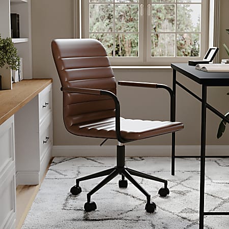 Martha Stewart Taytum Faux Leather Upholstered Mid Back Executive Office Chair Saddle Brown Oil Rubbed Bronze