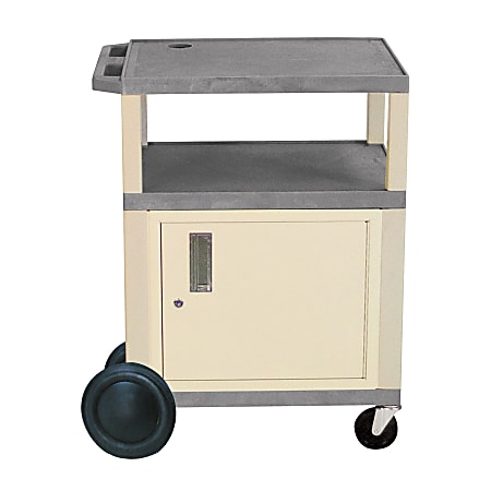 H. Wilson Plastic Utility Cart With Locking Cabinet And Big Wheel Kit, 34"H x 24"W x 18"D, Gray