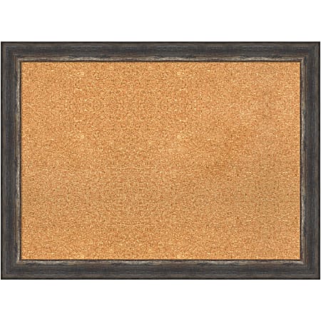 Amanti Art Rectangular Non-Magnetic Cork Bulletin Board, Natural, 31” x 23”, Bark Rustic Char Narrow Plastic Frame