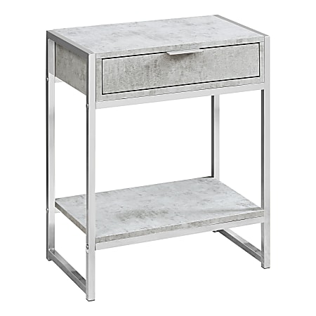 Monarch Specialties Side Accent Table With Shelf, Rectangular, Gray Cement/Chrome