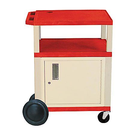 H. Wilson Plastic Utility Cart With Locking Cabinet And Big Wheel Kit, 34"H x 24"W x 18"D, Red
