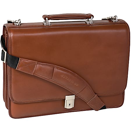 McKlein Lexington Leather Expandable Briefcase With 15" Laptop Pocket, 16-1/2”H x 5”W x 12-1/2”D, Brown