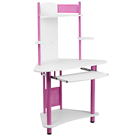 Flash Furniture 39"W Corner Computer Desk With Hutch, Pink/White