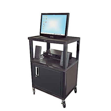 H. Wilson Plastic Utility Cart With Locking Cabinet, 34"H x 24"W x 18"D, Black