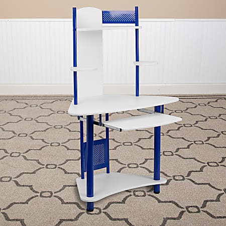 Flash Furniture 39"W Corner Computer Desk With Hutch, Blue