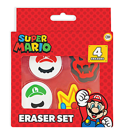 Innovative Designs Licensed Eraser Set, 1-1/4” x 1-1/4”, Super Mario Brothers, Set Of 4 Erasers