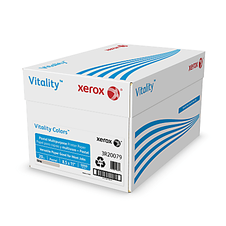 Xerox® Vitality Colors™ Pastel Multi-Use Printer & Copy Paper, 10 Reams, Gray, Letter (8.5" x 11"), 5000 Sheets Per Case, 20 Lb, 30% Recycled