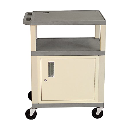 H. Wilson Plastic Utility Cart With Locking Cabinet, 34"H x 24"W x 18"D, Gray