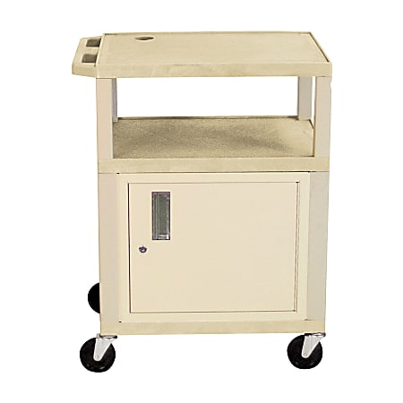 H. Wilson Plastic Utility Cart With Locking Cabinet, 34"H x 24"W x 18"D, Putty