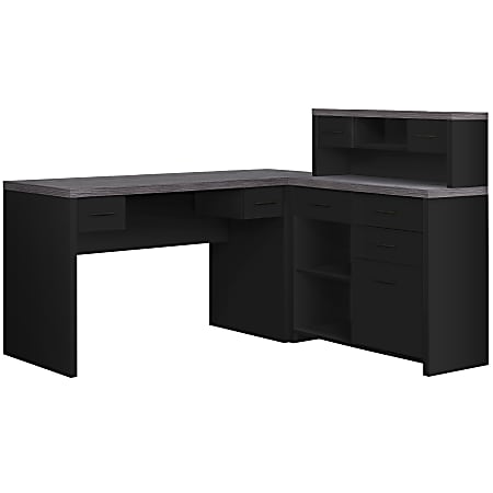 Monarch Specialties Jade 63"W L-Shaped Computer Desk With 59”W Return, Black/Gray