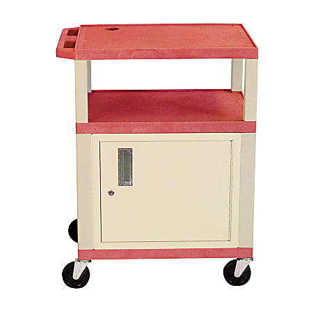 H. Wilson Plastic Utility Cart With Locking Cabinet, 34"H x 24"W x 18"D, Red