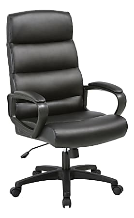 Lorell® SOHO Ergonomic Bonded Leather High-Back Chair, Modern Stitch, Black