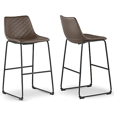 Glamour Home Ave Faux Leather Bar Stools With Stitching, Brown, Set Of 2 Stools