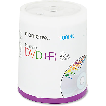 Memorex® Inkjet Printable DVD+R Disc Spindle, Pack Of 100