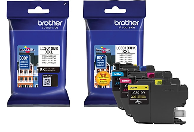 Brother LC3019 Black; Cyan; Magenta; Yellow Super-High-Yield Ink Cartridges, Pack Of 4, LC3019SET-OD