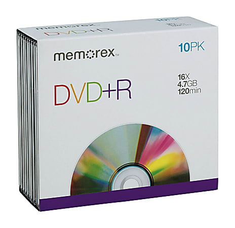 Memorex 16x DVD+R Media - 4.7GB - 120mm Standard - 10 Pack Slim Jewel Case